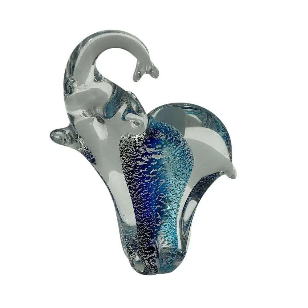 Murano Glass Elephant Figurines Collectibles Clear w/Blue Inner Abstract Italy